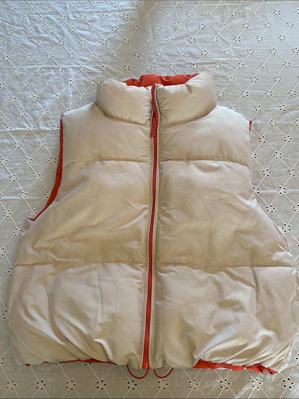 Bright Red Puffer Vest with Cream Lining - Picture 4 of 5
